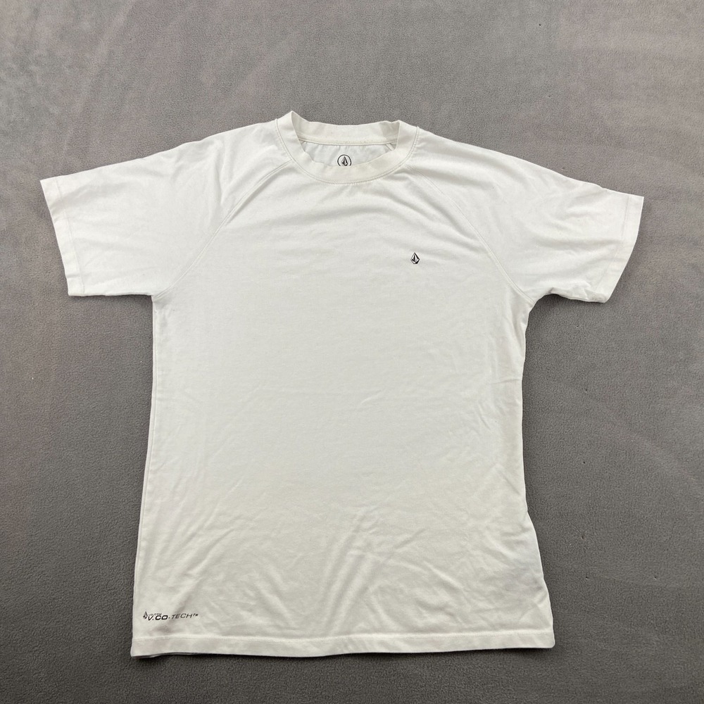 Volcom Tech T Shirt Men Medium White Cotton Sweat Wicking Raglan Sleeve Athletic